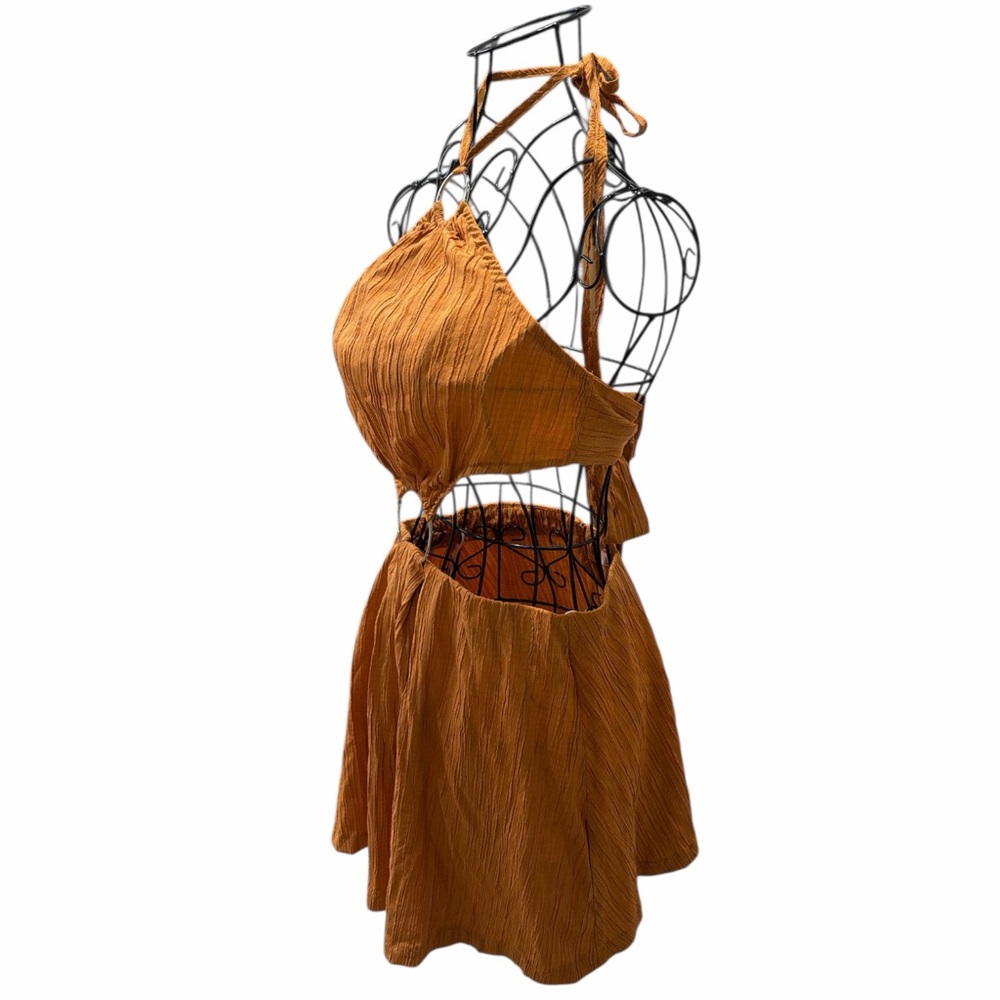 Who What Wear Rust Orange Cut-Out Halter Romper | Ring Detail | Size M/L - Picture 4 of 9